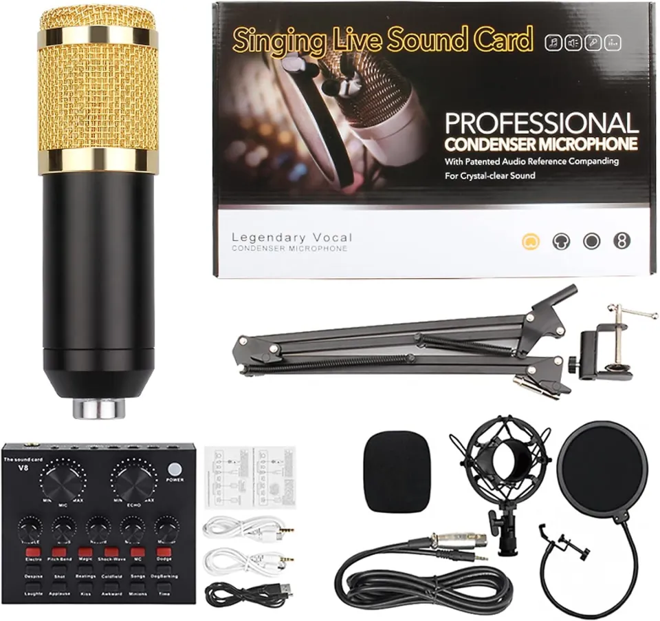 Podcast Live Broadcast Equipment Professional Condenser MIC BM-800 Microfone V8 Arm Stand Studio Music Recording Equipmen